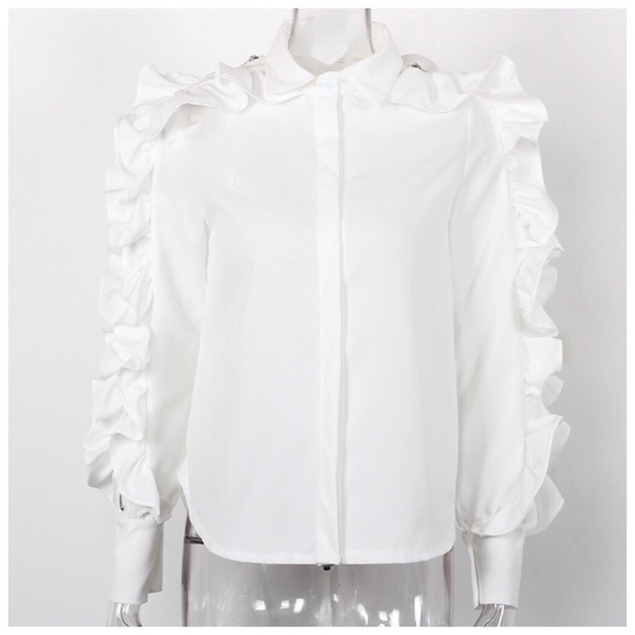 Eggshell White Zip Ruffle Sleeve Top - Picture 7 of 8